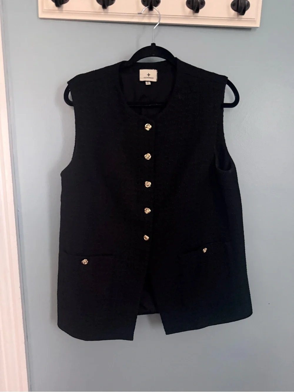 Tuckernuck Sleeveless Black Tweed Button Front Vest - Picture 2 of 4